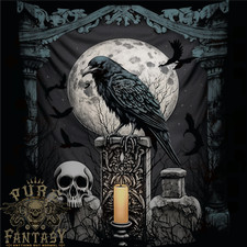 Gothic Skull and Crow With Arch and Moon Mens T-Shirt 100% Cotton