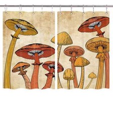 Mushroom Boho Curtains 2 Panel Set W/ Hooks Fit Kitchen Cafe Wet Room Waterproof