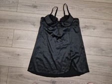 BNWOT Vintage Ann Summers Black Satin & Lace Babydoll Chemise Dress Size 18-20