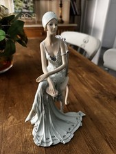 Art Deco Lady Figurine On A Chair 1920’s Duck Egg Blue
