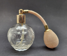 Vintage Cut/Etched Glass Round Perfume Bottle with Puffer