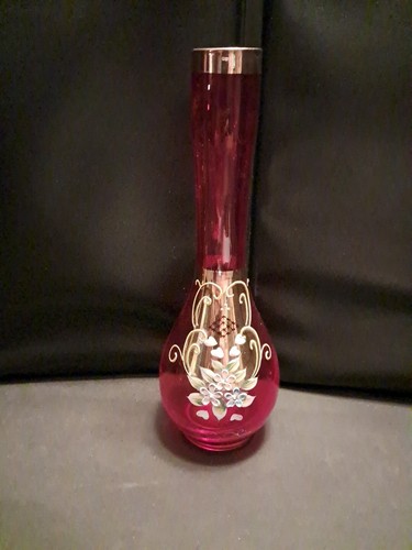 Vintage emerald red bud vase - ,