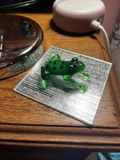 Lampwork Art Glass Glass Green Frog With Black Spots White Belly Perfect 2.5”