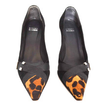 STUART WEITZMAN Black & Leopard Print Court Shoes Size EU 39.5