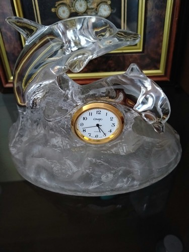 Vintage crystal dolphin mantel - crystal,