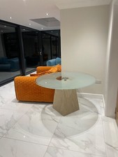 Travertine Circular Frosted Glass Top Dining Table 