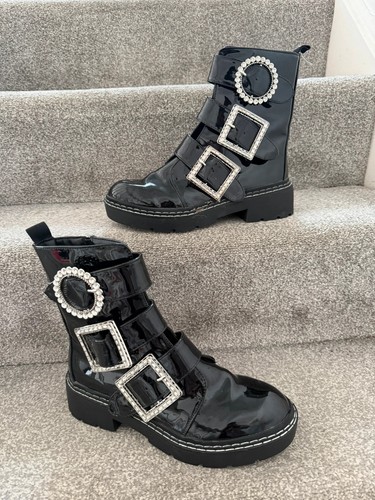 Y2k black patent buckle - y2k, ankle