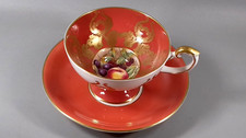 AYNSLEY 2832 FRUIT PEDESTAL CUP SAUCER ORCHARD GOLD GILT CABINET