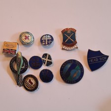 11 Vintage Enamel Pin Badge Collection Head Boy, Bowls,Budgerigar,Clay Pigeon