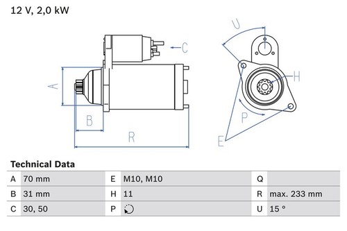 Bosch 0986025730 starter 233mm - starter,