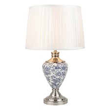 Table Lamp Hepburn Large Ceramic Ivory Pleated Shade Blue Printed Finish 58cm