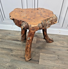 Rustic Tree Root Side Table Live Edge Solid Wood Trunk Log Slice Top Brutalist
