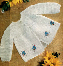 0606 Crochet Babys Matinee Coat Cardigan 17-19ins 4ply - Vintage Pattern Copy