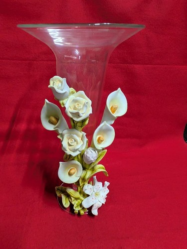Italian glass vase floral - italian,
