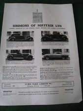 SIMMONS OF MAYFAIR LTD LEADING STOCKISTS FINEST ANTIQUE 1963 ADVERT A4 FILE 18