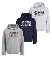 Jack & Jones Hoody Sweatshirt Long Sleeve Pullover Hoodie Blue Grey White