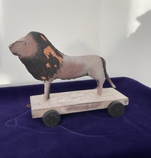 Vintage Pull Along Toy Lion On