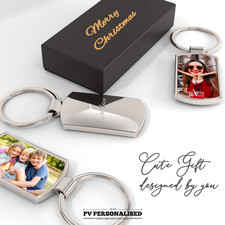 Personalised Photo Keyrings Custom  Keychain Text Any Picture Christmas Gift