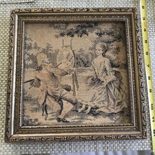 Antique Frame Woven Tapestry Artist Portrait Easel Victorian Scene