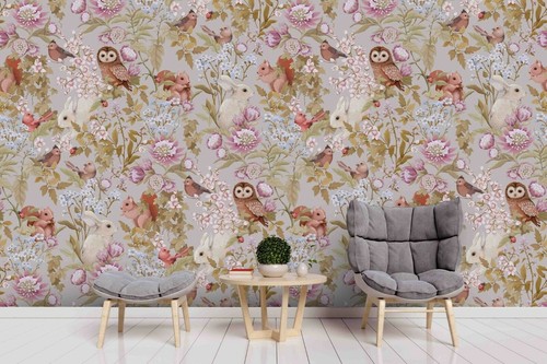 Floral owl rabbit squirrel - floral,