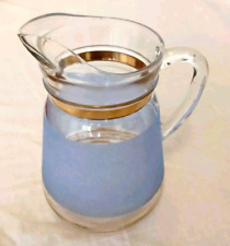 Large Vintage 1960S/70S Blue Textured Glass & Gilt Water / Lemonade Jug Pitcher