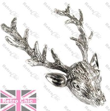 2"LARGE vintage silver/gold STAG fashion BROOCH pin BIG ANTLERS deer ELK head