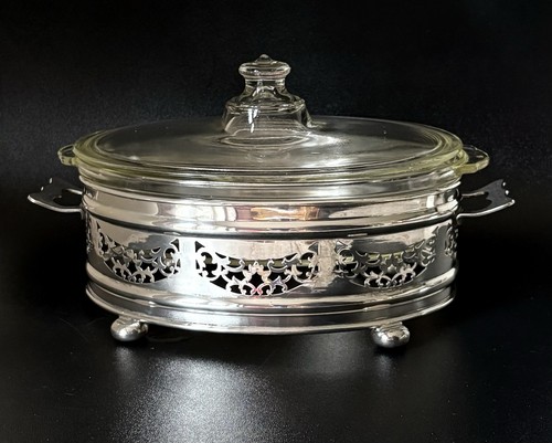 Silver plate glass tureen - silver,