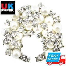 LARGE SILVER OR GOLD DIAMANTE CRYSTAL PIN BACKS BROOCH WEDDING ART VINTAGE STYLE