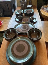 Mid Century 44 Piece Purbeck Pottery Dinner Service Rare Retro Blue & Brown MCM 