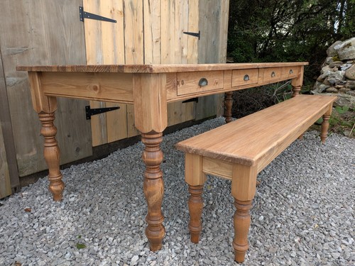Pine farmhouse table drawers - table,
