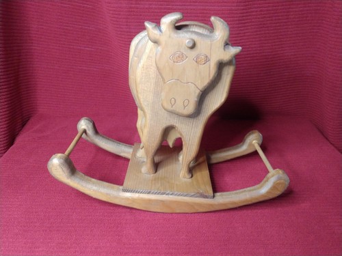 Vtg wooden cow rocking toy - cow, toy-