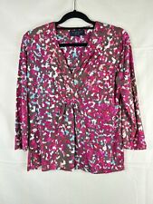 Viyella Petite Stretch Top, V-Neck, 3/4 Sleeves, Mink & Pink Mix Size S Fit 10