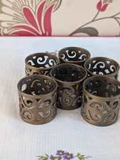 Vintage Brass Napkin Rings  Ornate Filigree Scroll Unbranded X 6 