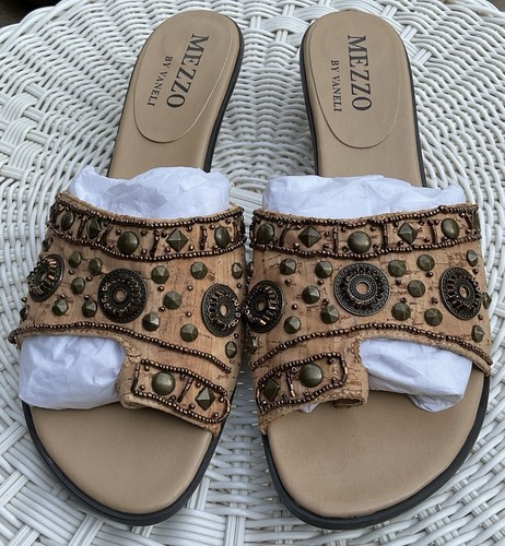 Beaded cork wedge slide - beaded,