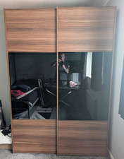 Berkeley 2 Door Sliding Wardrobe Walnut & Black Glass from Dreams