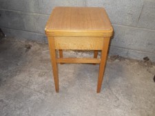 Vintage  Wooden Pine Kitchen Stool  / Chair Under Storage seat Vinyl top