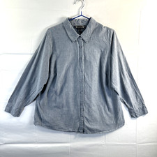 Joanna Hope Women Shirt Plus Size 24 Light Blue Long Sleeve Embroidered Floral