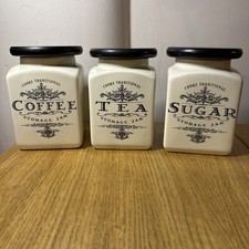 Cooks Traditional Tea Coffee Sugar Ceramic Vintage Storage Jars Canisters Set