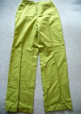 ZARA Cotton Linen Lime Green Wide Leg Trousers size S 26 Waist BRAND NEW