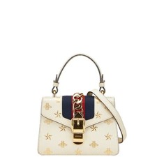 Gucci Sylvie Star Bee Handbag/Shoulder Bag 2-Way 470270 Ivory Leather Women's GU