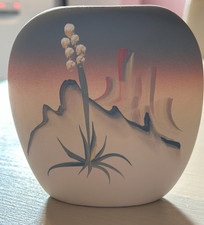 New West Pottery hand painted small pink/grey painted vase- signed by artist