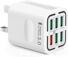 USB A Plug UK, 50W 6-Port USB Charger Plug Multi Port Power Adapter Fast Charge
