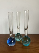 controlled bubble blue Glass single stem bud vases Set Of Three ref H