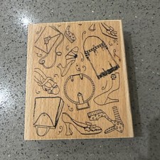 Large Stamp On Wooden Block. Handbags And Shoes. Creative Stamping