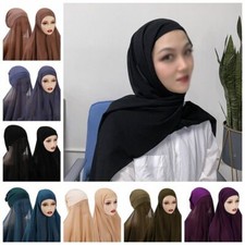 Chiffon Hijab Scarf with Bonnet Elastic Rope Cap Solid Inner Scarf Headband Wrap