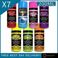 7 x NEON SPRAY PAINT ALL PURPOSE AEROSOL PRIMER GLOSS METAL PLASTIC 200ML NEW