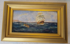 Antique Impressionist Oil Painting of Ships and Boat - Maritime, Seascape