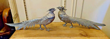 Pair of Large Vintage White Metal Pheasant Figures 12 x 4 1/2 Inches