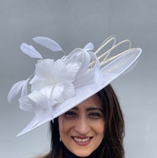 WHITE  WEDDING ASCOT DISC Hatinator HAT FORMAL OCCASION MOTHER OF THE BRIDE