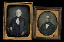 Two Daguerreotype Photo Men 1/4 Plate, Spectacles 1800s 1850s Lot